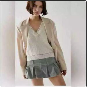 Free People Pleated Micro Mini Cord Skort Sz 6